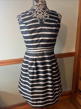 J. Crew Black and Silver Striped Sleeveless Knee-length Cocktail Dress